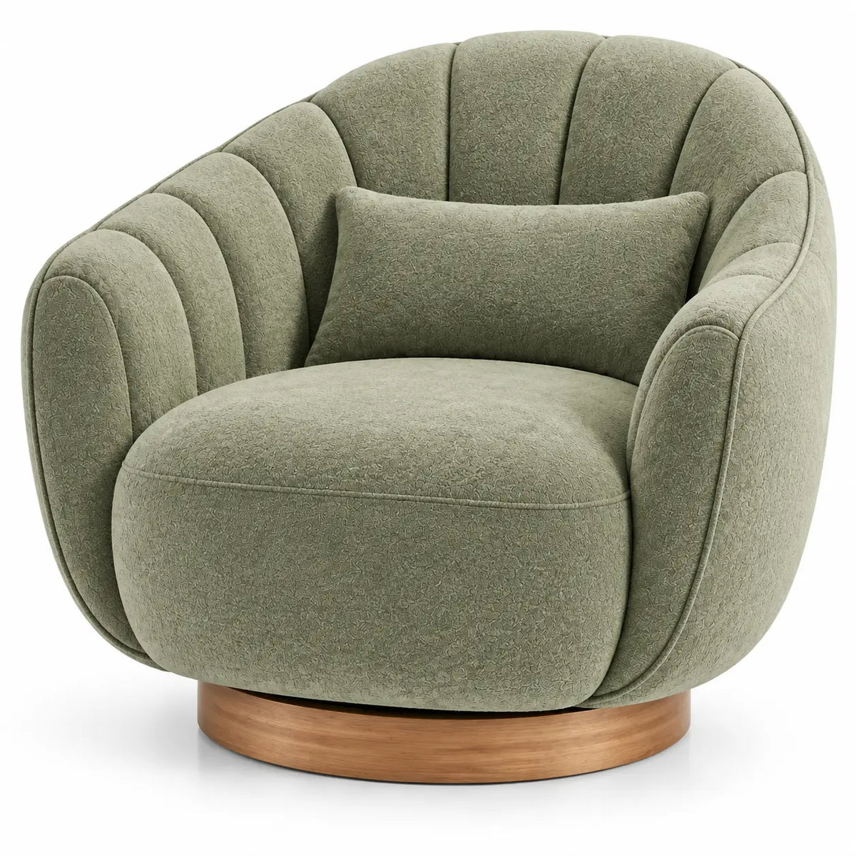 Poltrona, schienale a spicchi e base circolare, verde/marrone