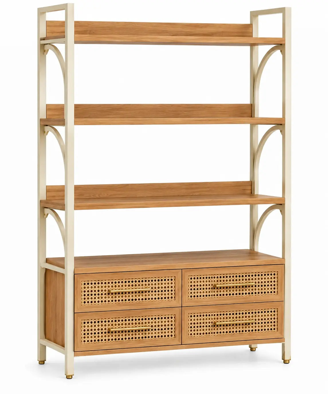 Libreria, telaio aperto e cassetti inferiori, marrone/beige