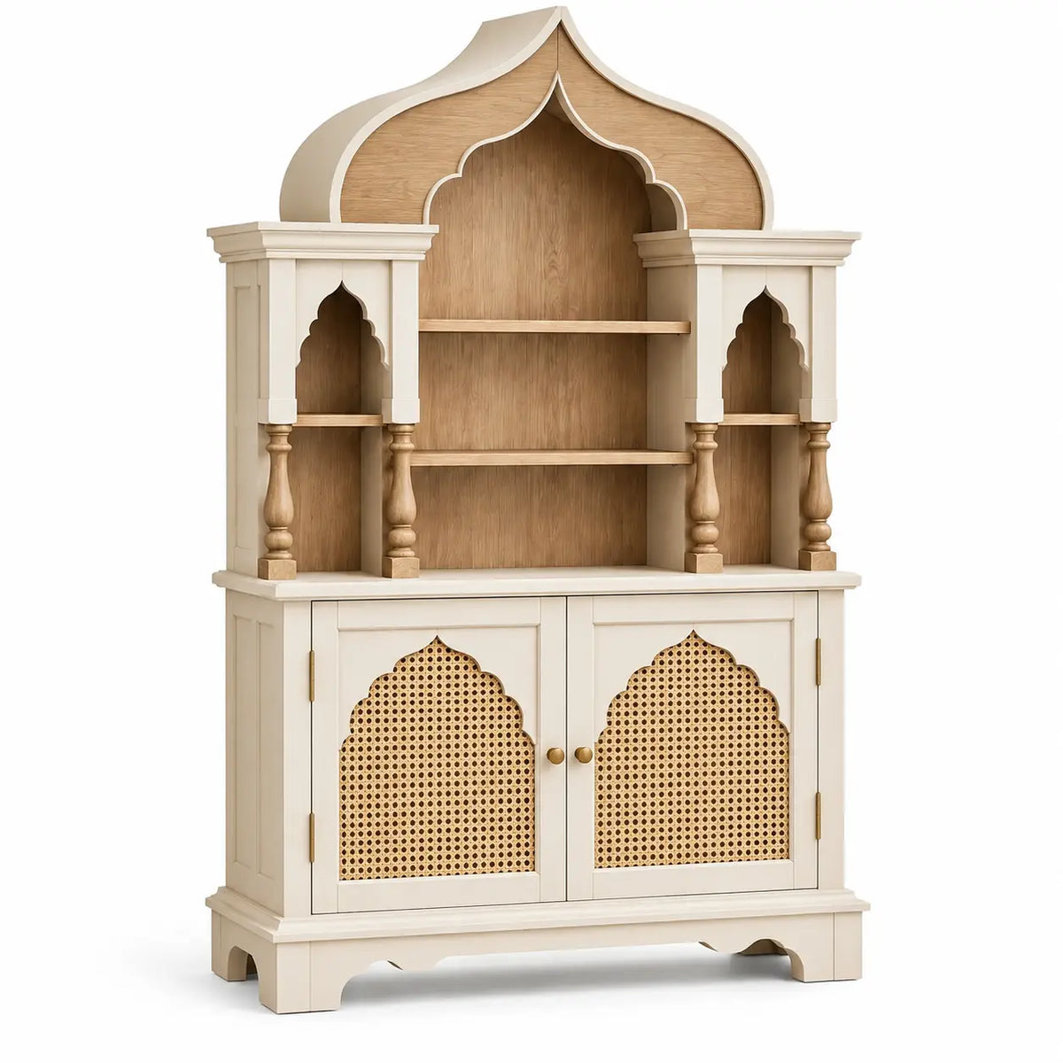 Libreria, profilo decorativo sagomato e ante intrecciate, beige/marrone